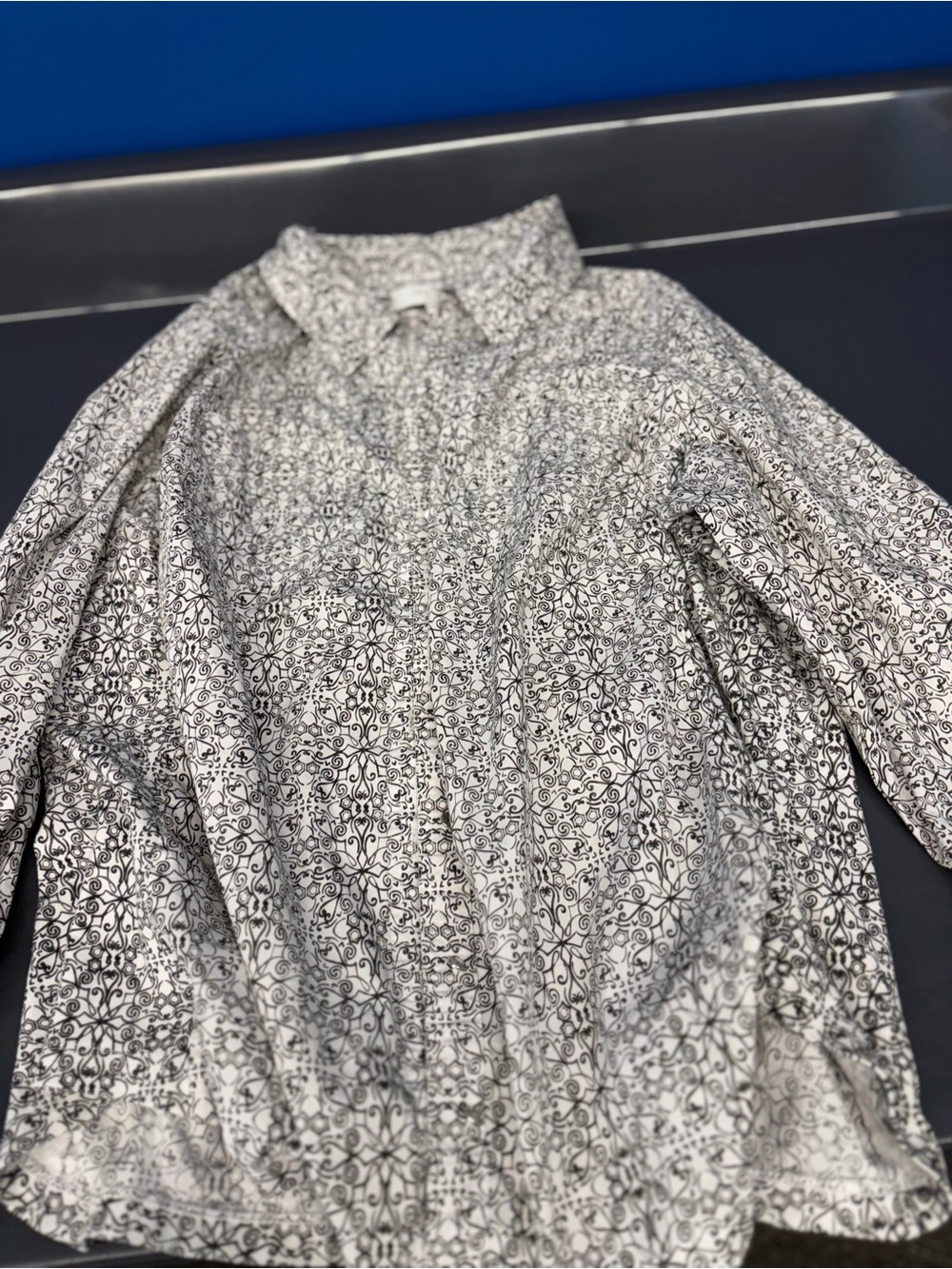 Coral Bay Black & White Medallion Tile Print Button Down Blouse